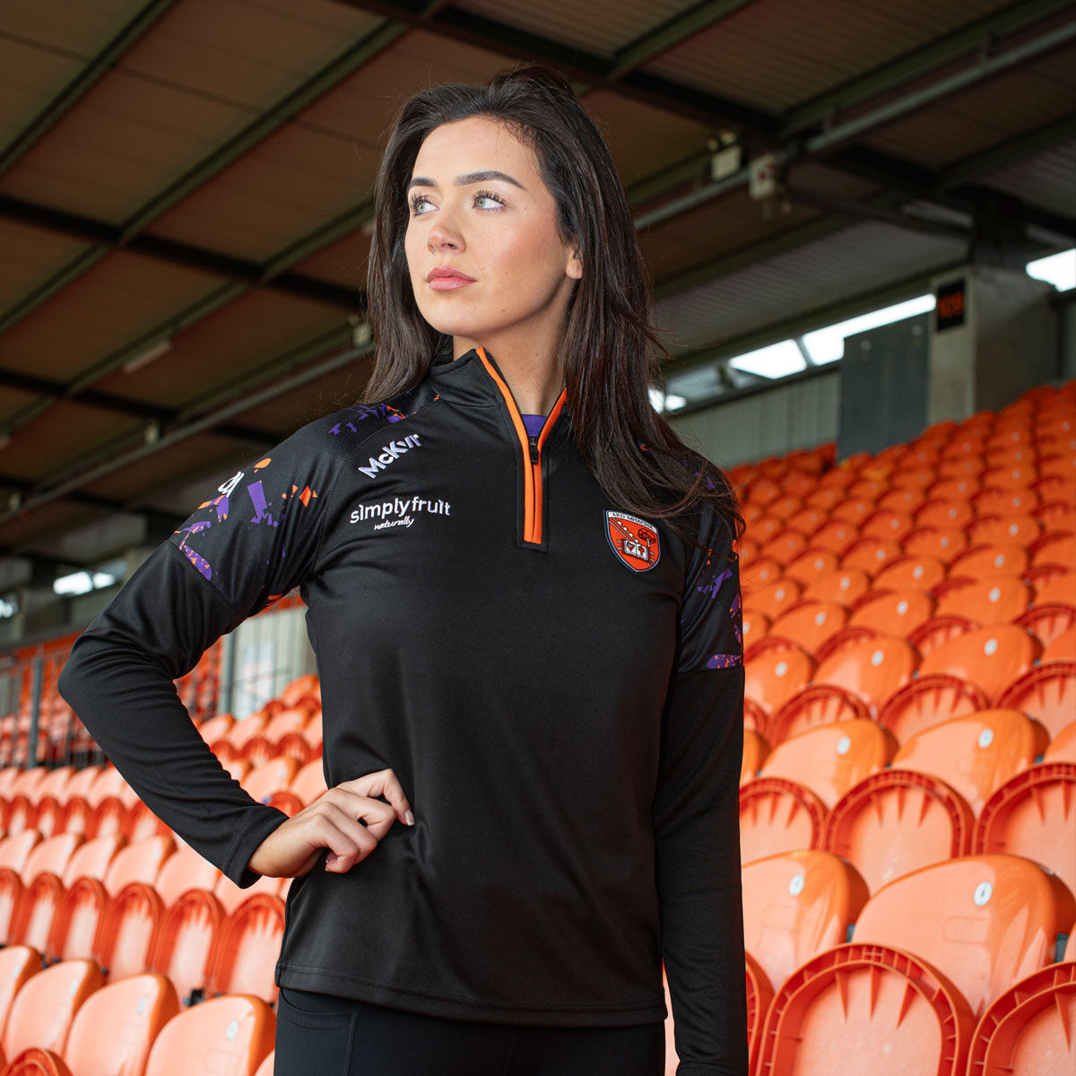 Mc Keever Armagh GAA Official Vital Lightweight 1/4 Zip Top - Womens - Black/Orange/Purple