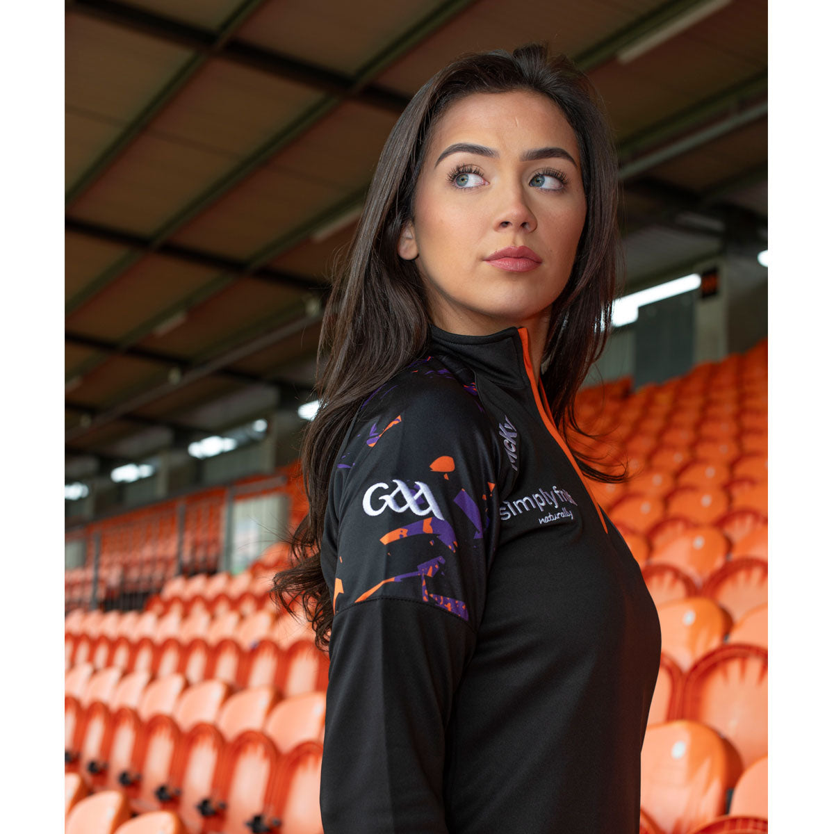 Mc Keever Armagh GAA Official Vital Lightweight 1/4 Zip Top - Womens - Black/Orange/Purple