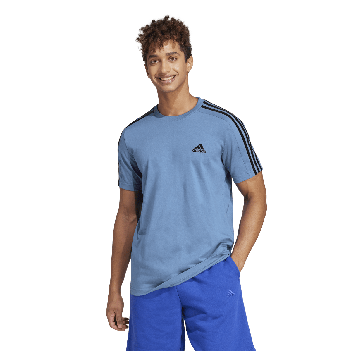 adidas Essentials Single 3 Stripes Tee - Mens - Semi Blue Burst