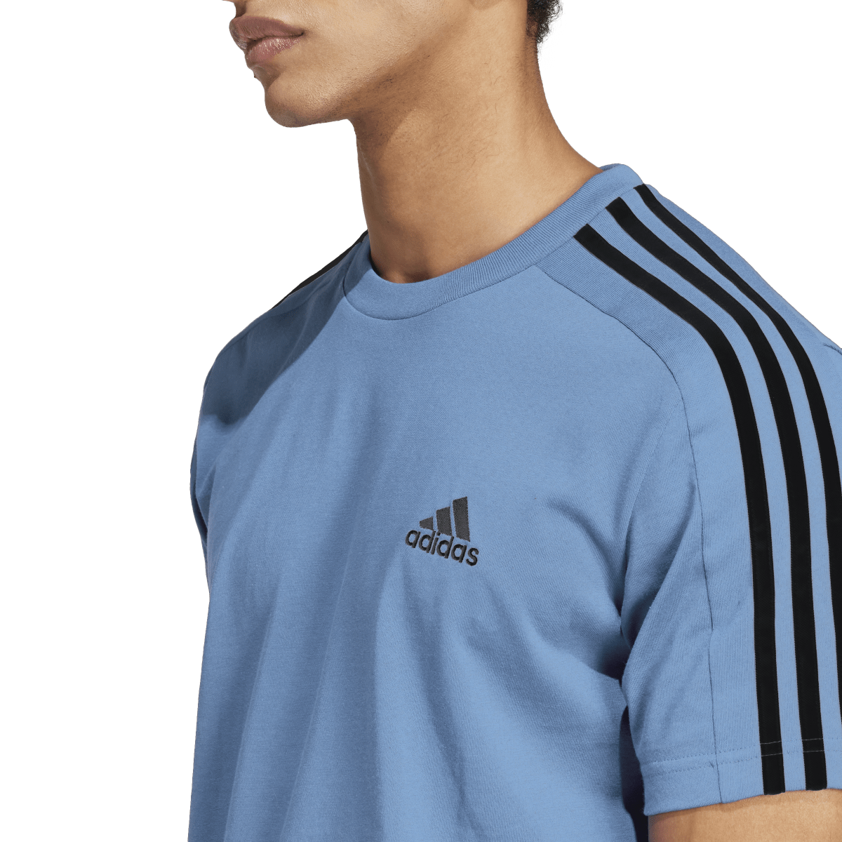 adidas Essentials Single 3 Stripes Tee - Mens - Semi Blue Burst