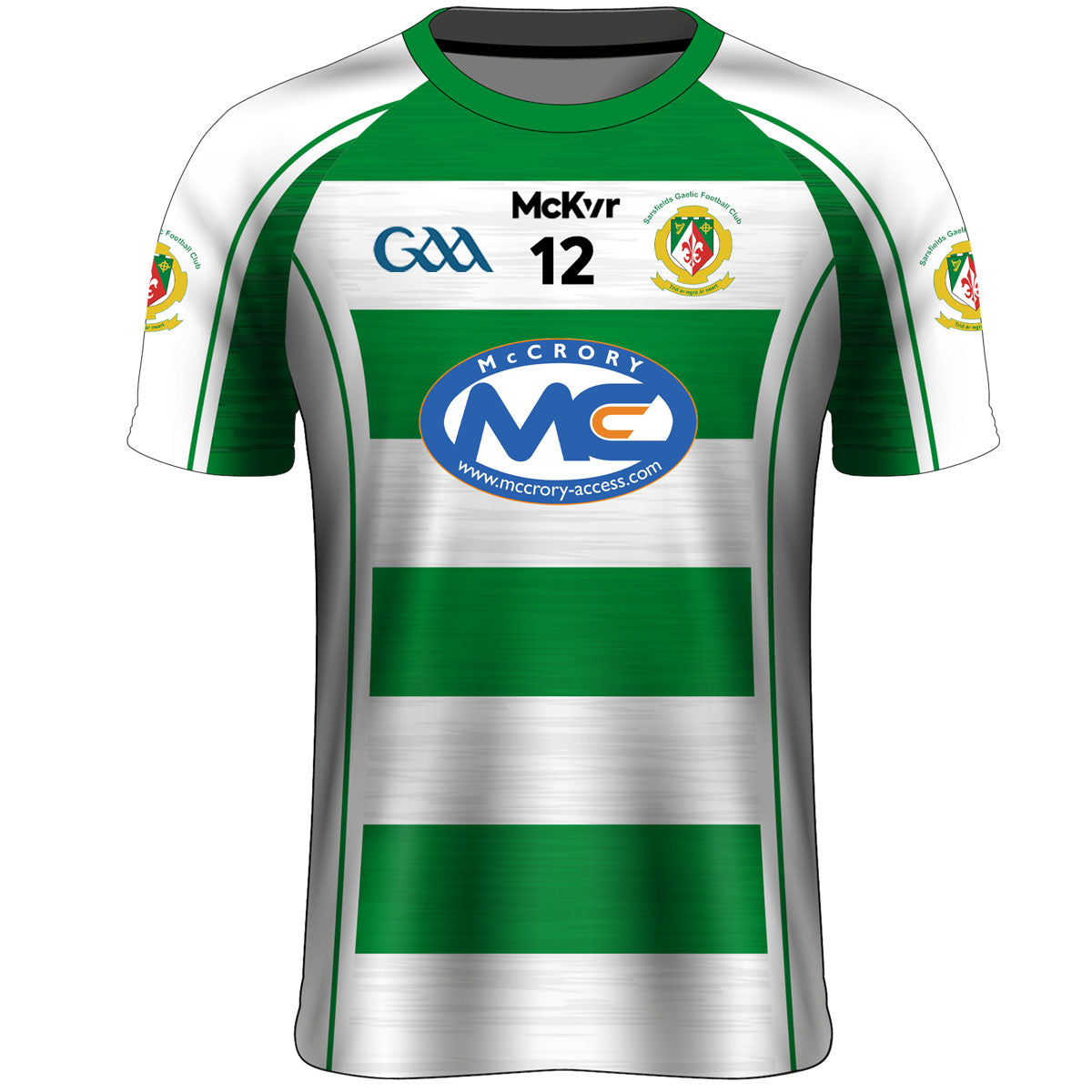 Mc Keever Sarsfields GAA Numbered Match Jersey - Adult - White/Green Player Fit